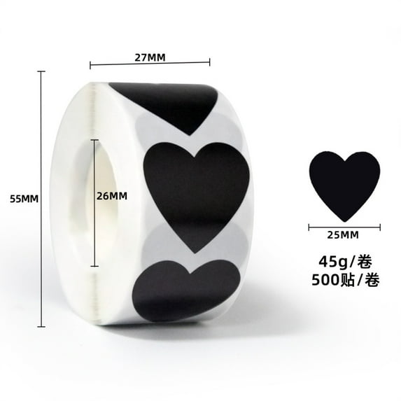 SLYNSHome Black Heart Stickers Valentines Decorations,Heart Labels 500 per Roll Love Stickers for Wedding,Anniversaries Decorations