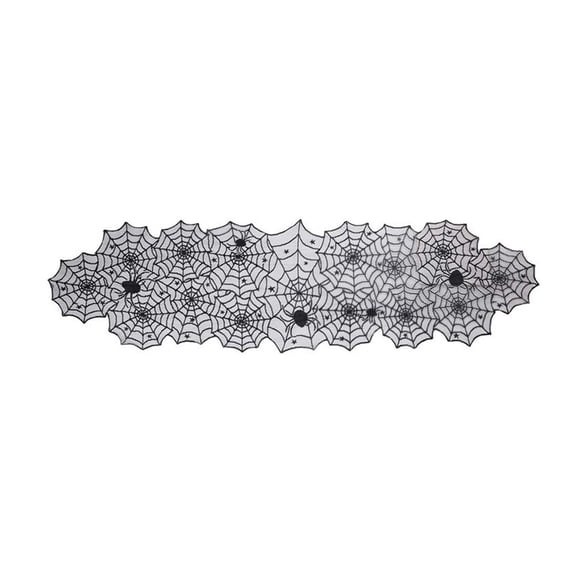 SLYNSHome Black Lace Spider Web Table Runner, Hollow Out Spider Pattern Long Table Decor For Dining Kitchen Mantel Indoor Halloween Holiday Dinner Party Atmosphere Supplies