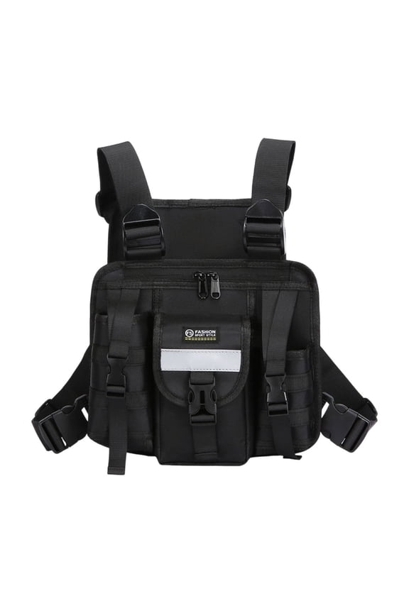 Black Outdoor Backpack, Multifunctional Chest Pack With External Expansion, Adjustable Straps, For Hiking, Cycling, Hunting, Camping And Travel Use