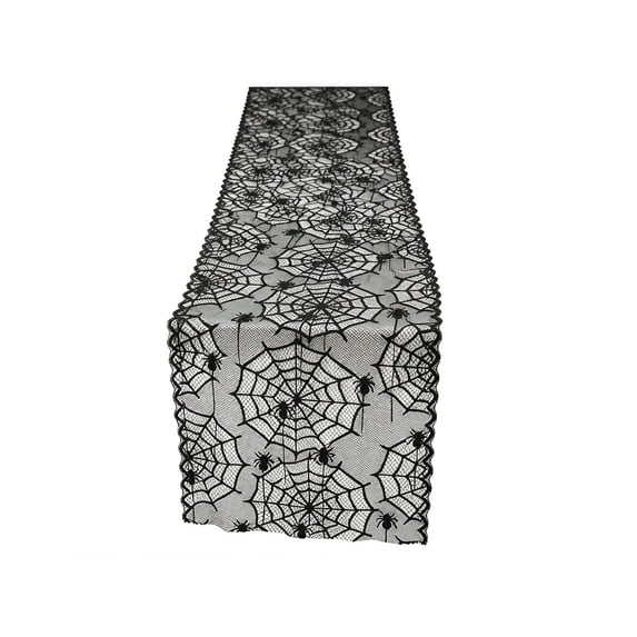 SLYNSHome Black Spiderweb Lace Table Runner,Semi鈥慣ransparent Mesh Table Runner For Dining Table Home Holiday Party Decor