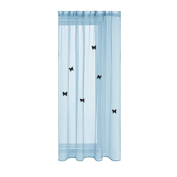 SLYNSHome Blue Sheer Voile Curtains,Decorative Butterflies Window Curtains Rod Pocket Curtain for Home Kitchen,Living Room and Bedroom 1 Panels