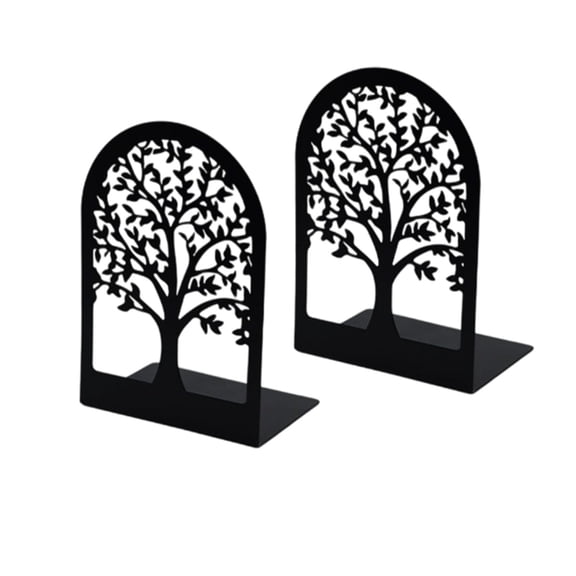 SLYNSHome Book Ends Tree Design Bookends for Shelves,Black Non-Skid Book Holder Decorative Book Stopper for Home