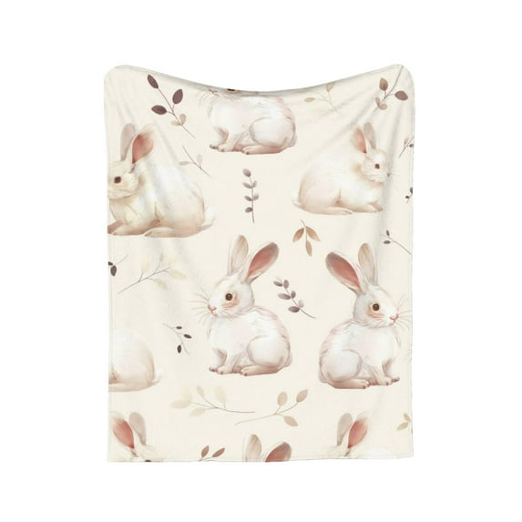 SLYNSHome Bunny Blanket Easter Decoration Beige Cute Rabbits Flannel Fleece Throw Blanket for Sofa Couch Bed