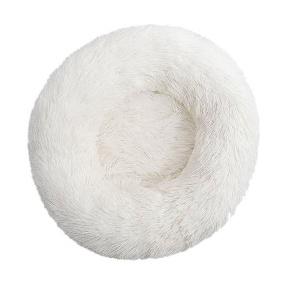 SLYNSHome Calming Cat Beds for Indoor Cats,Washable Dog Beds Anti Anxiety Round Fluffy Plush Faux Fur Pet Bed - White