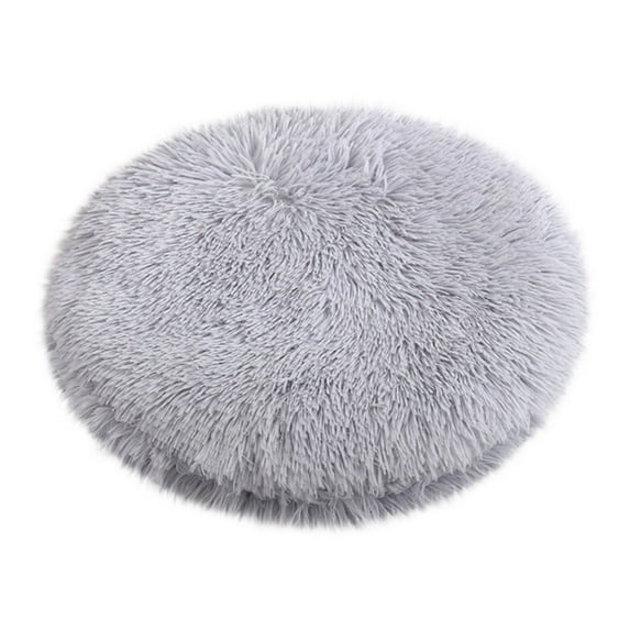 SLYNSHome Calming Donut Dog Bed Cat Bed,Plush Faux Fur Anti-Anxiety Pet Bed Self-Warming Puppy Kitty Pad Donut Bed - 19.7 inch - Gray