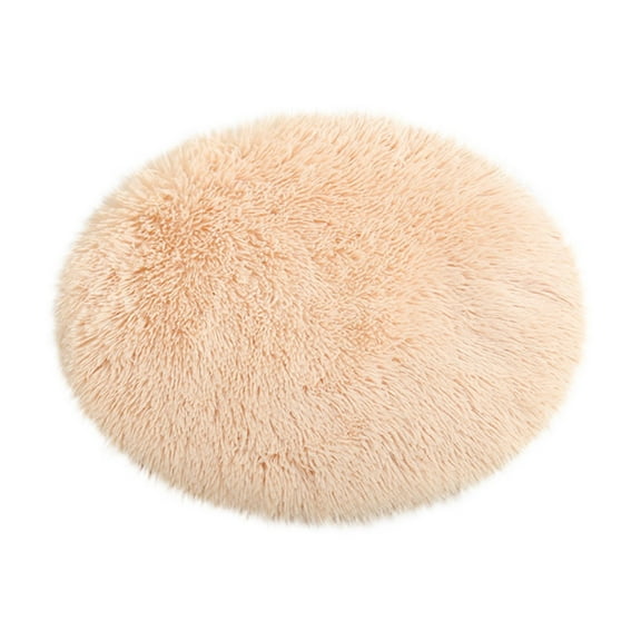 SLYNSHome Calming Donut Dog Bed Cat Bed,Plush Faux Fur Anti-Anxiety Pet Bed Self-Warming Puppy Kitty Pad Donut Bed - 23.6 inch - Beige