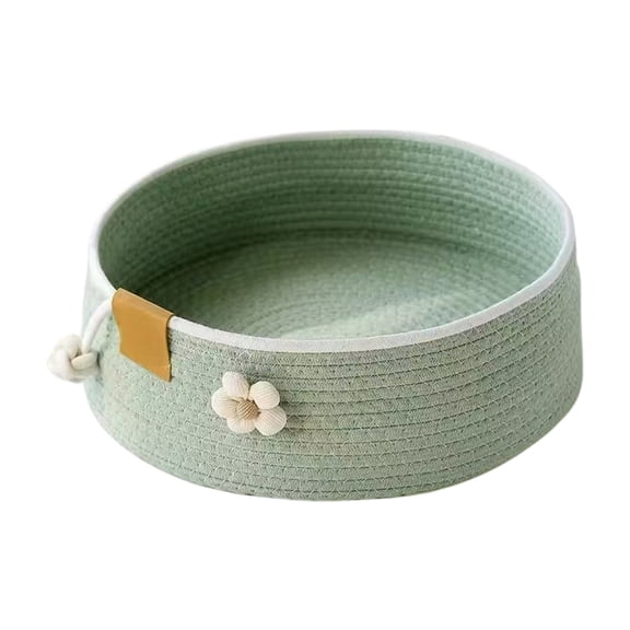 SLYNSHome Cats Bed Basket Round Cotton Rope Woven Pet Bed Warm Soft Washable Hand-Woven Eco-Friendly for Small Dogs Cats Indoor - Green