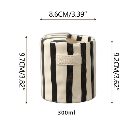 SLYNSHome Ceramic Coffee Cup Black Striped Ceramic Coffee Mug Water Cup Tea Cup for Men Women Mug Lovers,Housewarming Gift