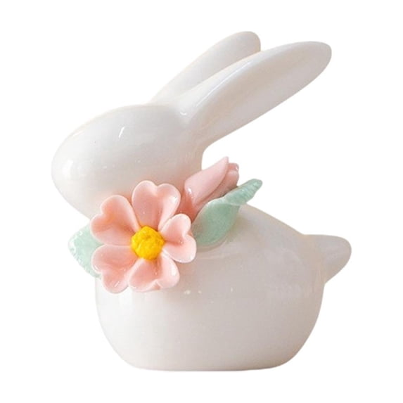 SLYNSHome Ceramic Rabbit Figurines Easter Pink Bunny Flowers Decorations for Home, Tabletop Ornament