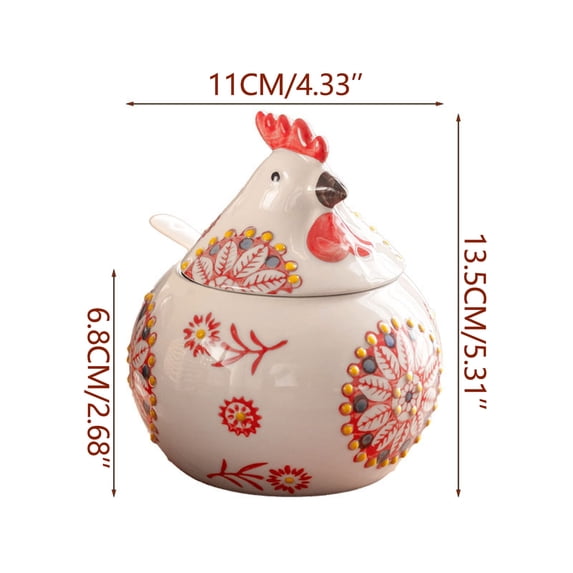 SLYNSHome Ceramic Salt Cellar with Lid and Spoon 13 oz Large Chicken Salt Jar Salt Holder for Counter, Coffee, Sugar, Spices - Red