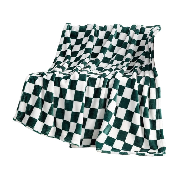 SLYNSHome Checkered Throw Blanket for Couch Soft and Cozy Fleece Flannel Blanket Checkerboard Printed Home Decor Green 27x39 inch