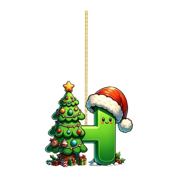 SLYNSHome Christmas 26 Letter Ornaments,Green Christmas Tree Personalized Alphabet Decoration Hanging Pendant Xmas DIY Craft Letter - H