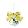 thumbnail image 1 of SLYNSHome Christmas Balls Ornament,Hanging Silver Disco Mirror Ball with Bow for Party Decoration - Yellow, 1 of 7