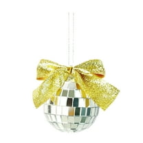 SLYNSHome Christmas Balls Ornament,Hanging Silver Disco Mirror Ball with Bow for Party Decoration - Yellow