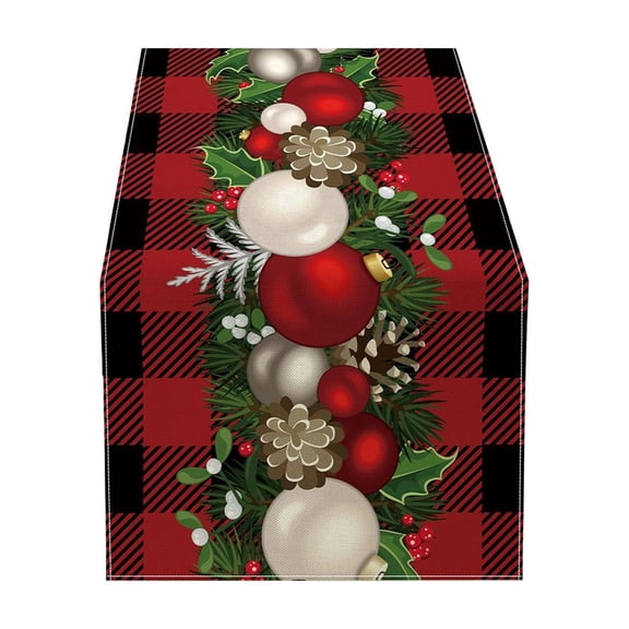 SLYNSHome Christmas Bell Table Runner, 183x33 cm Red Green Holiday Table Flag, Winter Festive Tablecloth for Dining Room Kitchen Home Party Decor