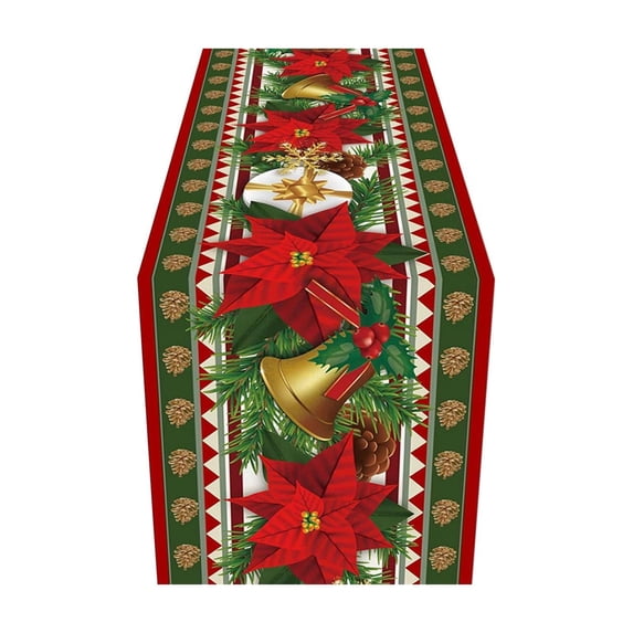 SLYNSHome Christmas Bell Table Runner, 183x33 cm Red Green Holiday Table Flag, Winter Festive Tablecloth for Dining Room Kitchen Home Party Decor