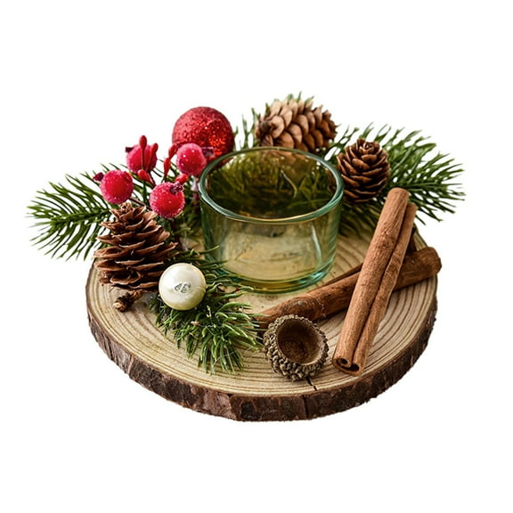 SLYNSHome Christmas Candle Plate Holder Tray Decorations,Round Wooden Decorative Candle Plate Table Centerpiece Rustic Wood Tealight Trays for Home Holiday Decor