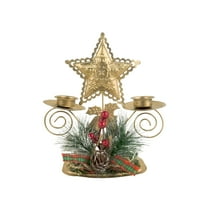 SLYNSHome Christmas Candlestick Holders Decorations,Vintage Taper Candle Hold with Berry & Pine,Metal Candle Tray for Table Centerpiece Mantel Wedding Party Supplies