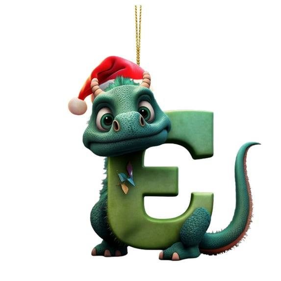 SLYNSHome Christmas Dinosaur Ornaments Letter E Cartoon Pendant,Dino Figures Hanging Gift for Christmas Tree,Funny Dinosaur Statue Xmas Gift for Xmas Party Decoration Supplies ()