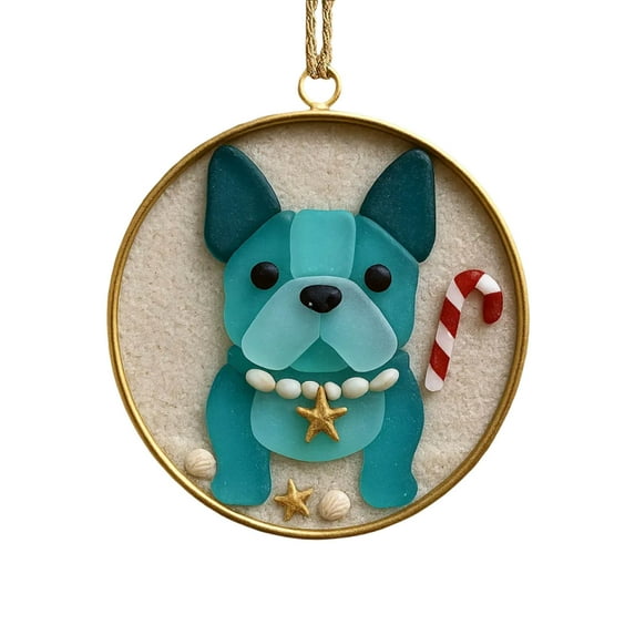 SLYNSHome Christmas Dog Ornament,Cute Sea Glass Dog Pendant Hanging Puppy Christmas Tree Sign Ornament for Holiday New Year,Home Decor
