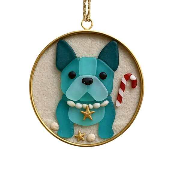 SLYNSHome Christmas Dog Ornament,Cute Sea Glass Dog Pendant Hanging Puppy Christmas Tree Sign Ornament for Holiday New Year,Home Decor