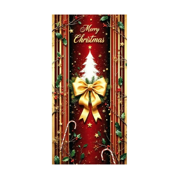 SLYNSHome Christmas Door Cover Decorations Outdoor,Hanging Merry Christmas Happy New Years Banner Background for Home Front Door Holiday Decoration