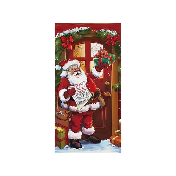 SLYNSHome Christmas Door Cover Decorations,Santa Claus Door Banner Backdrop Photography for Front Door Holiday Decoration Party
