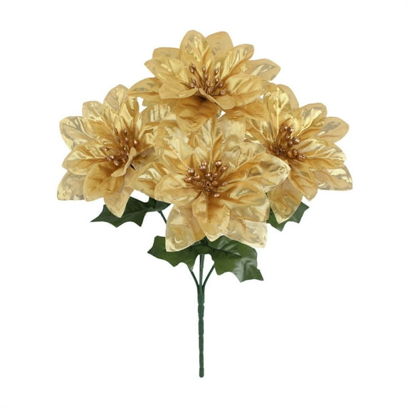 SLYNSHome Christmas Flower Decorations,Poinsettias Artificial Christmas Flowers Glitter Ornaments for Xmas Wedding DIY Wreath Floral Party - Gold