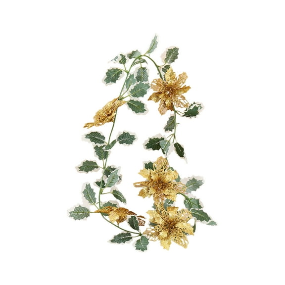 SLYNSHome Christmas Garland Decorations,Artificial Poinsettia Flower Plants Vines Garland Ornament for Christmas Tree Holiday Home Fireplace - Gold