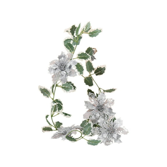 SLYNSHome Christmas Garland Decorations,Artificial Poinsettia Flower Plants Vines Garland Ornament for Christmas Tree Holiday Home Fireplace - Silver