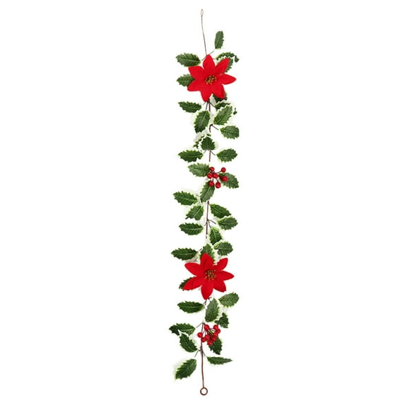 SLYNSHome Christmas Garland with Berries Poinsettia,Fake Garland Decoration Rustic Greenery Hanging for Holiday Mantel Table Christmas Party Ornament