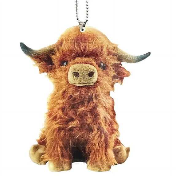 SLYNSHome Christmas Gift Cute Cow Keychain,Hanging Highland Bull Pendant Christmas Tree Ornament for Holiday Home Backpack