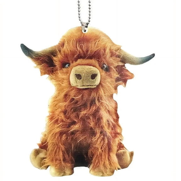 SLYNSHome Christmas Gift Cute Cow Keychain,Hanging Highland Bull Pendant Christmas Tree Ornament for Holiday Home Backpack