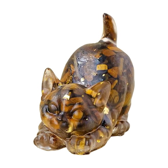 SLYNSHome Christmas Gifts Cat Statue Decorations Crystals Cat Figurine Natural Gemstone Kitty Sculpture Desk Tabletop Decor - Brown