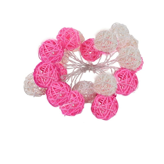 SLYNSHome Christmas Globe String Lights Decorations,118 inch 20 LED Fairy Lights Rattan Ball Lantern for Birthday Party Wedding Christmas Holiday Home Decor - Pink