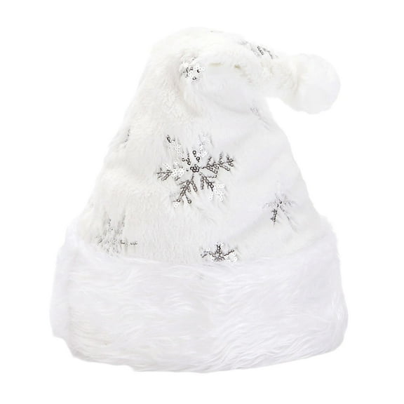 SLYNSHome Christmas Hats,Plush Xmas Santa Claus Hat with Snowflake Santa Hats for Christmas,New Year Party Supplies - Silver