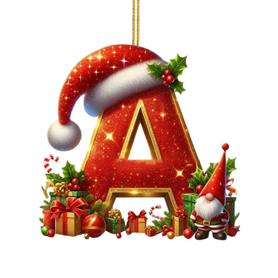 SLYNSHome Christmas Letters Tags Ornament,Red Personalized Alphabet Letters for DIY Crafts Xmas Hanging Monogram Initial Decorations - A