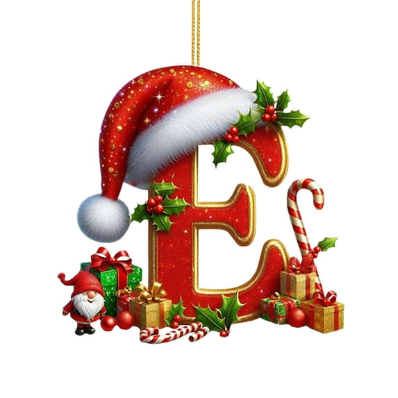 SLYNSHome Christmas Letters Tags Ornament,Red Personalized Alphabet Letters for DIY Crafts Xmas Hanging Monogram Initial Decorations - E