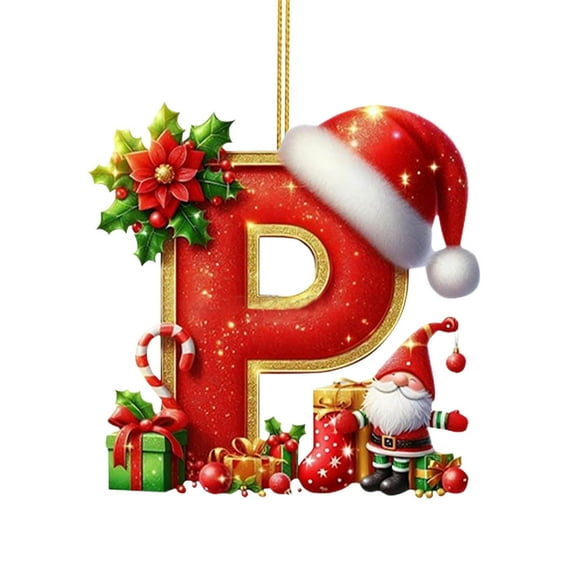 SLYNSHome Christmas Letters Tags Ornament,Red Personalized Alphabet Letters for DIY Crafts Xmas Hanging Monogram Initial Decorations - P