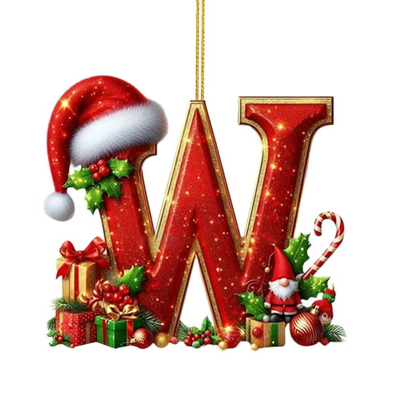 SLYNSHome Christmas Letters Tags Ornament,Red Personalized Alphabet Letters for DIY Crafts Xmas Hanging Monogram Initial Decorations - W