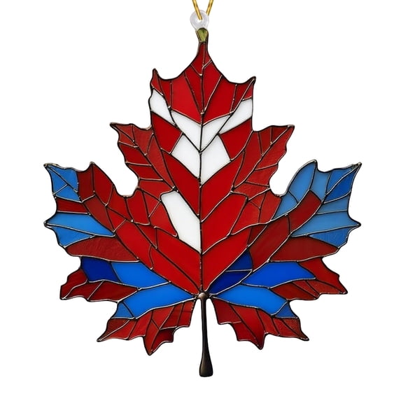 SLYNSHome Christmas Maple Ornament Hanging Fall Leaf Stained Glass Decoration Rustic Maple Leaves Sun Catchers for Home Holiday Decor - Red