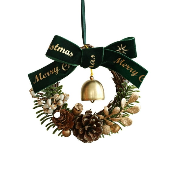 SLYNSHome Christmas Mini Wreath Ornaments with Bells,Hanging Small Bow Wreath for Kitchen Cabinet Porch Wall Window Decor