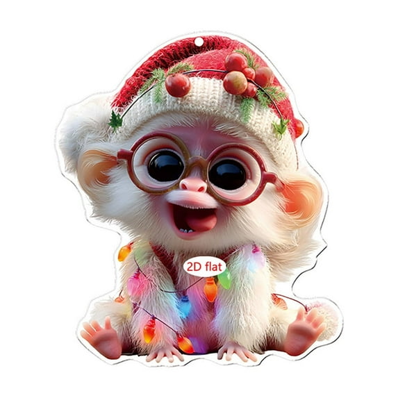 SLYNSHome Christmas Monkey Ornaments,Cute 2D Acrylic Hanging Christmas Tree Decorations Animal Pendant for Car Interior Home Holiday Party Wall Gifts