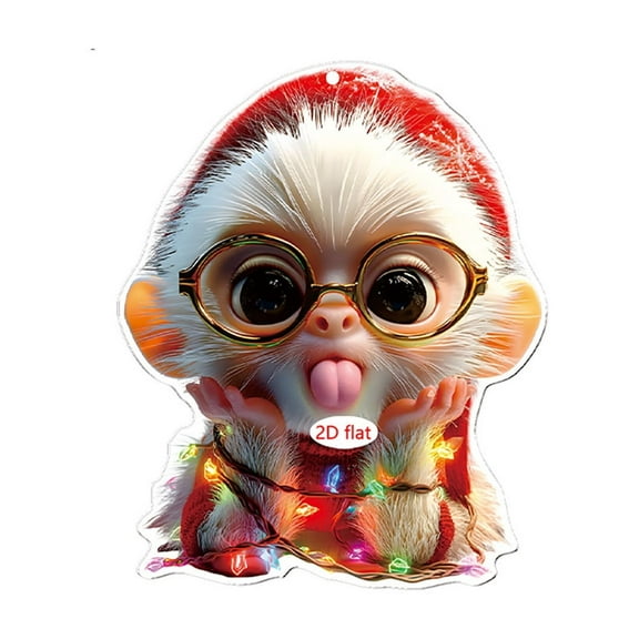 SLYNSHome Christmas Monkey Ornaments,Cute 2D Acrylic Hanging Christmas Tree Decorations Animal Pendant for Car Interior Home Holiday Party Wall Gifts