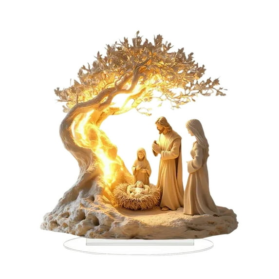 SLYNSHome Christmas Nativity Scene Decorations,Acrylic Jesu Figurines Tabletop Ornaments Holy Religious Gifts Christian Holiday Decor