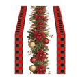 thumbnail image 1 of SLYNSHome Christmas Poinsettia Table Runner, Red Black Plaid Border Table Flag, Winter Holiday Tablecloth for Dining Room Kitchen Home Party Decor, 1 of 6