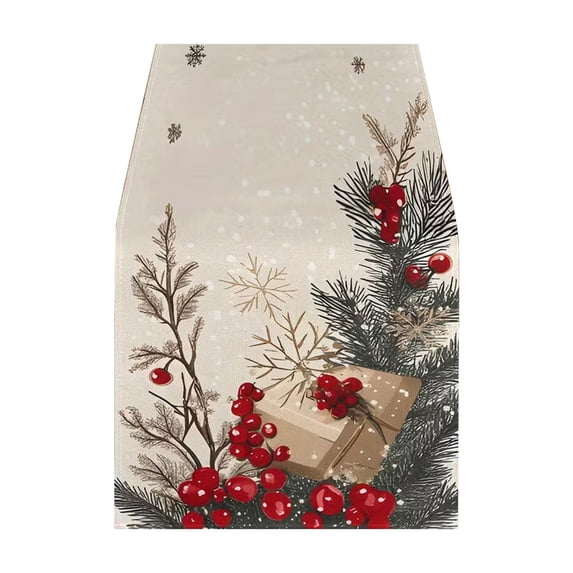 SLYNSHome Christmas Poinsettia Table Runner, Red Black Plaid Border Table Flag, Winter Holiday Tablecloth for Dining Room Kitchen Home Party Decor