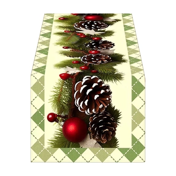 SLYNSHome Christmas Poinsettia Table Runner, Red Black Plaid Border Table Flag, Winter Holiday Tablecloth for Dining Room Kitchen Home Party Decor