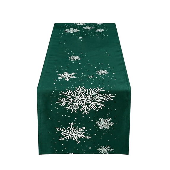 SLYNSHome Christmas Snowflake Table Runner,Green 33x183 cm Green Winter Table Flag, Festive Holiday Cloth for Dining Table Kitchen Home Decor