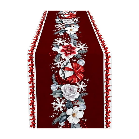 SLYNSHome Christmas Snowflake Table Runner, Red Holiday Table Flag, Winter Theme Tablecloth for Dining Room Kitchen Home Party Decor